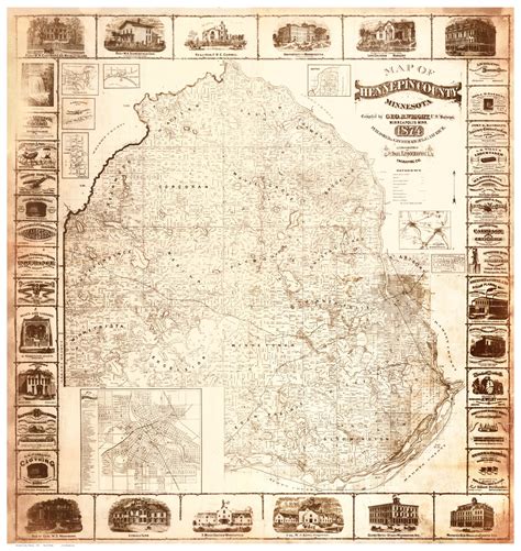 Hennepin County Minnesota 1874 Old Map Reprint Old Maps