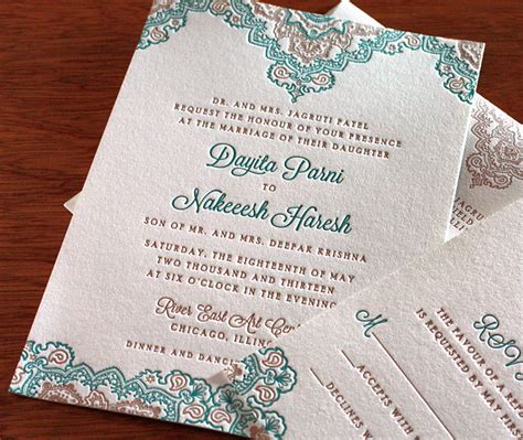 Even south indian wedding invitations wording can be unique in subtle ways, just like other areas of the nation have their own unique take on things. Fall Indian Wedding Colors: Copper and Teal | letterpress wedding invitation blog