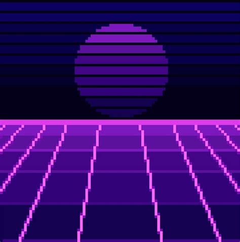Premium Vector Pixel Art Retro Wave Scifi Background With Sunrise Or