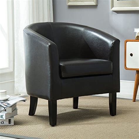 Belleze Modern Accent Arm Club Chair Faux Leather Tub Barrel Style For