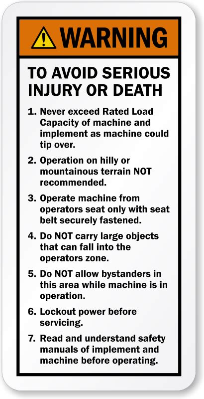 Warning To Avoid Injury Never Exceed Load Capacity Label Sku Lb 2229