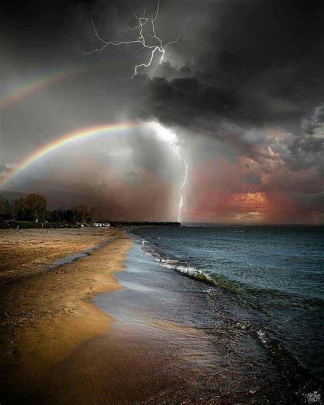 Lightning Storm Rainbow Sauble Beach Canada Photo By Phantamos