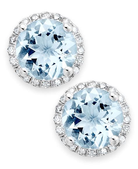 Complete any look with a pair of sophisticated women's gold earrings; Macy's Aquamarine (2 Ct. T.w.) And Diamond (1/5 Ct. T.w.) Stud Earrings In 14k White Gold in ...