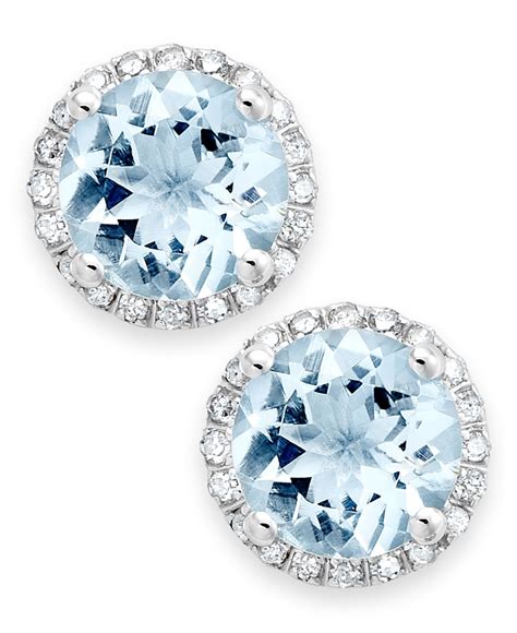 Crafted in 14k white gold, each earring features a mesmerizing 1 ct. Macy's Aquamarine (2 Ct. T.w.) And Diamond (1/5 Ct. T.w ...