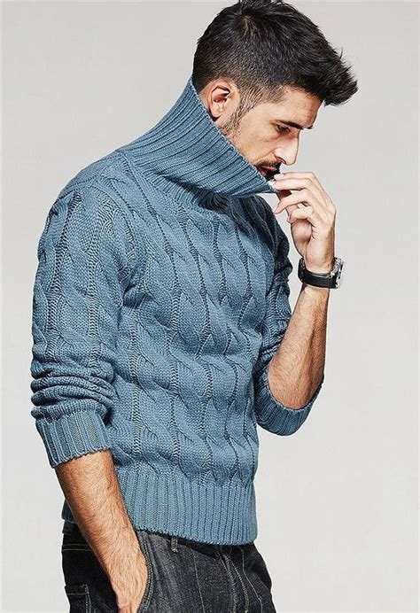 Mens Sweater Thick Turtleneck Knitted Slim For Autumn Men Sweater