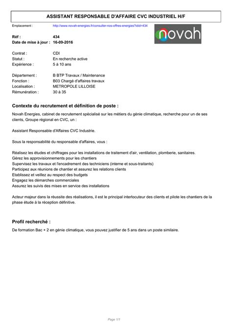 Dynamique, autonome et organisé, le chargé d'affaires est également un fin négociateur et sait faire preuve de diplomatie. ASSISTANT RESPONSABLE D`AFFAIRE CVC INDUSTRIEL H/F