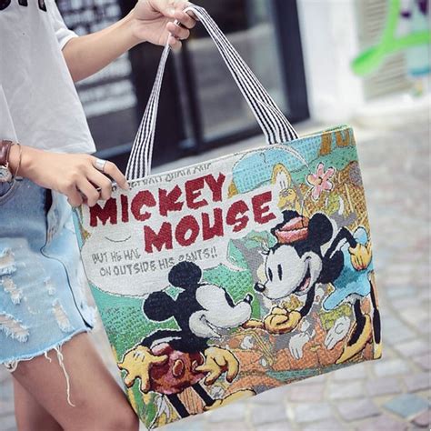 Disney Mickey Mouse Minnie Women Canvas Shoulder Bag Cartoon Fashion Anime Print Minnie Handbag