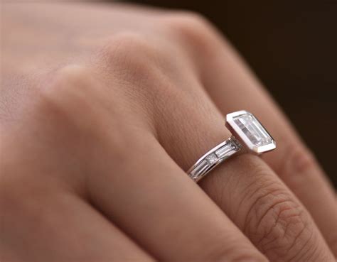 Bezel Set Emerald Cut Diamond Engagement Ring Christopher Duquet Fine Jewelry