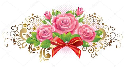 Horizontal Vignette Of Roses And Golden Curls Stock Vector Image By