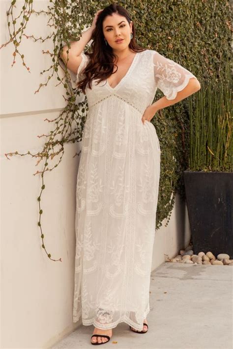 White Lace Maxi Dress Plus Size Attire Plus Size