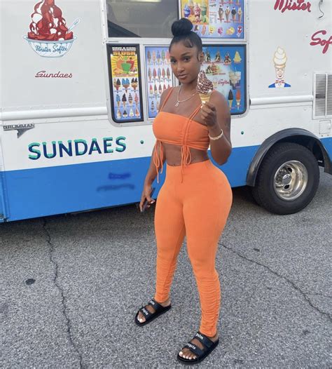 Bernice Burgos Grabs Ice Cream In An Orange Legging Set By Fashion Nova
