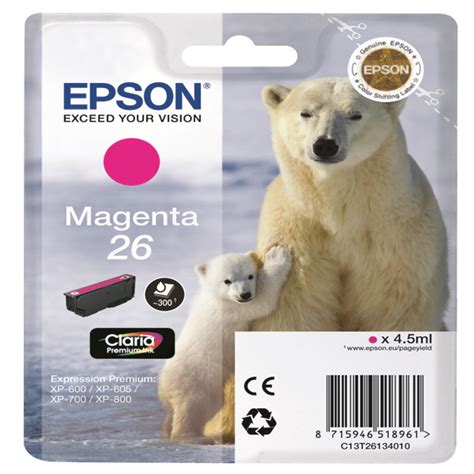 Epson Cartuccia Ink 26 Magenta C13t26134012 45ml Tecnoffice