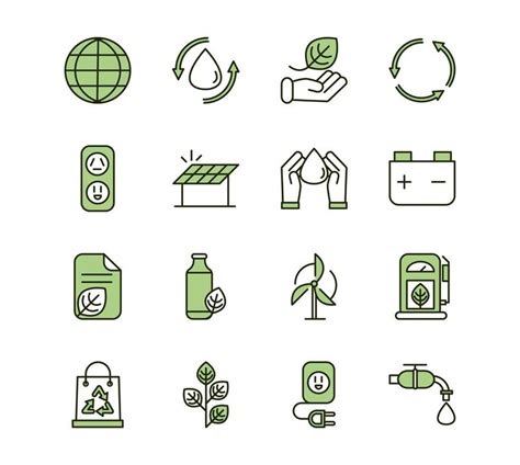 Green Line Icons Set On White Background For Web And Mobile Application