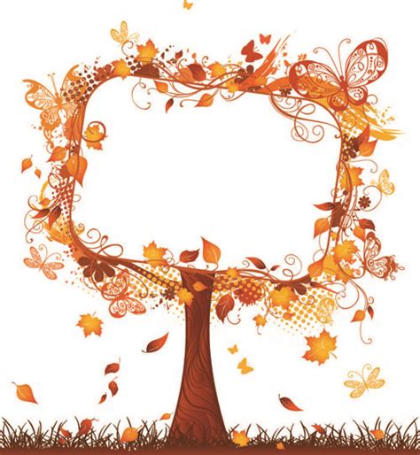 Floral Autumn Tree Frame Vector Vectors Graphic Art Designs In Editable