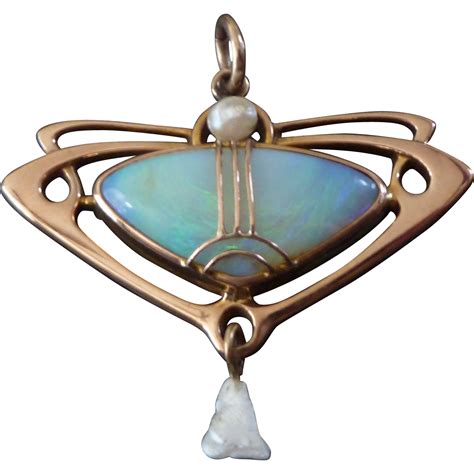 Stunning Art Nouveau Barnet Henry Joseph 9ct Gold Opal And Pearl