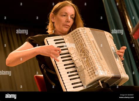 Woman Musician Playing Piano Accordion Traditional Instrument Stock