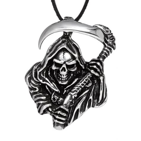 Grim Reaper 925 Sterling Silver Angel Of Death Mens Necklace With