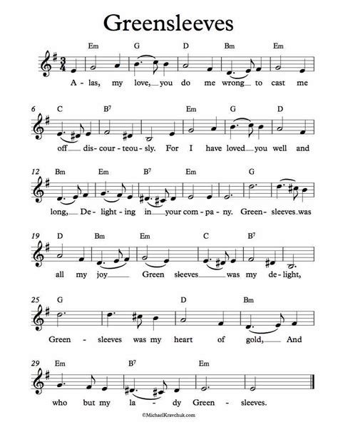 Both in the sheet music and in the audio tracks we provide a bass line that you can use as an accompaniment, by playing along the midi or the mp3 file attached to this post. Free Lead Sheet - Greensleeves
