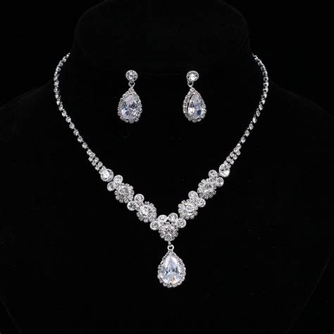 2021 Simple Crystal Bridal Jewelry Sets Silver Color Rhinestone Water