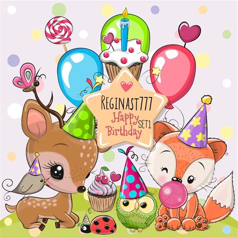 Woodland Birthday Clip Art Png Forest Animals Clipart Etsy
