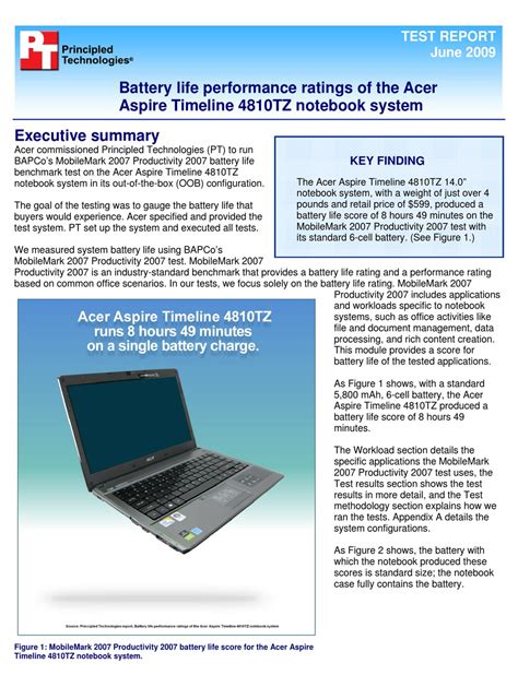 Acer Aspire Timeline 4810tz Laptop Test Report Manualslib