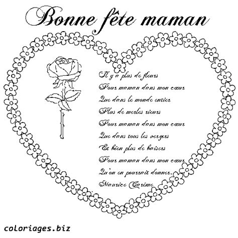 Poèmes pour la fête des mères, d'auteurs connus ou inconnus. coloriage Poeme fete des meres gratuit - Fête des mères