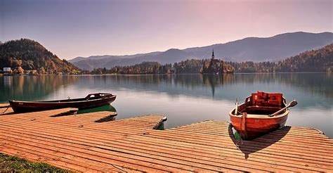 風景、 山、 自然、 湖、 ボート、 桟橋、 森、 スロベニア、 ブレッド湖、 ブレッド、 Hdデスクトップの壁紙 Wallpaperbetter