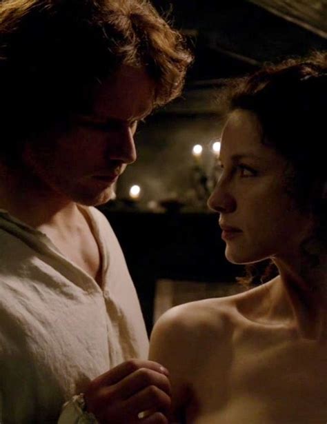 claire fraser caitriona balfe and jamie sam heughan on their wedding night in episode 107 of