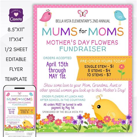 Mother S Day Flower Fundraiser Colorful Mums For Mom Flyer Set