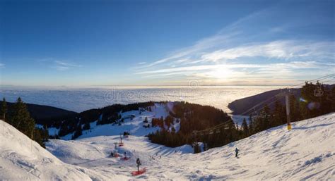 Panoramic View Of Top Of Grouse Mountain Ski Resort With The City In