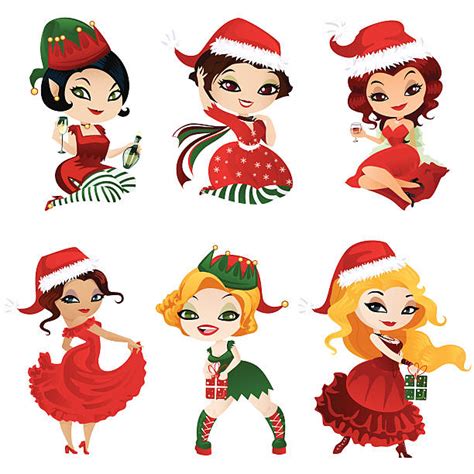 Royalty Free Sexy Christmas Elves Cartoon Clip Art Vector Images