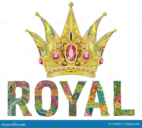 Zentangle Stylized Crown With Word Royal Hand Drawn Lace Vector