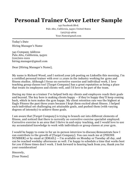 Personal Trainer Cover Letter Sample And Tips Resume Companion