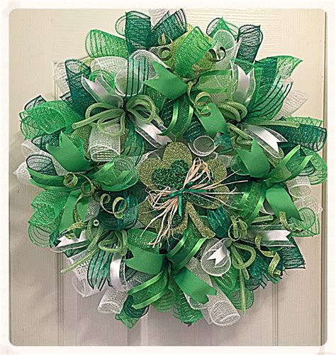 St Patricks Day Shamrock Deco Mesh Wreath Saint Etsy Mesh Wreath