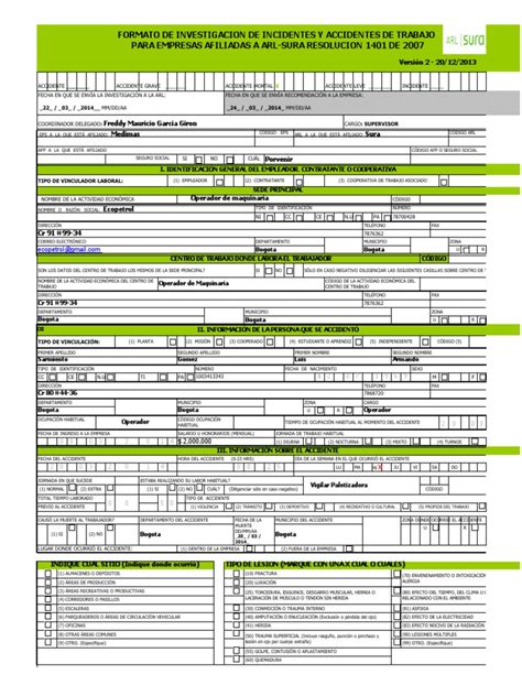 Formato De Investigacion De Accidentes E Incidentes De Trabajo Sesion