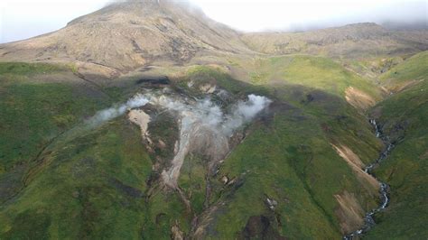 Steam Emitting From Fumaroles And Bubbling Pools In Akutan Volcanos