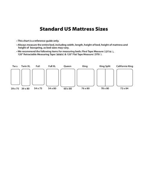 Mattress Size Chart 5 Free Templates In Pdf Word Excel