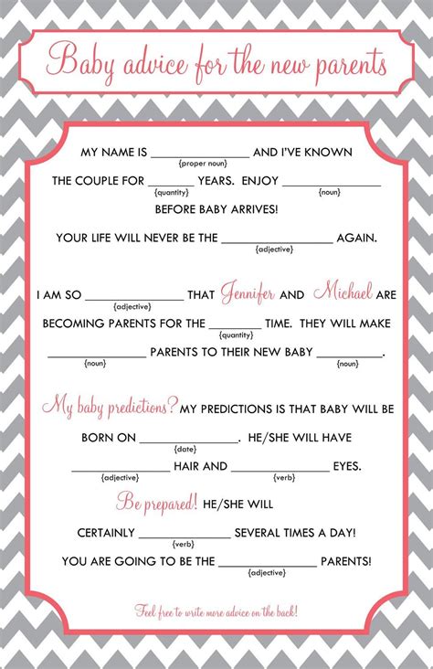 Baby shower mad libs printable free