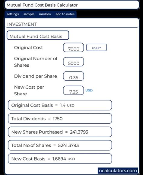 Mutual Fund Cost Basis Calculator