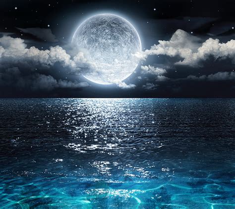 1080p Free Download Ocean Moon Moonlight Moonshine Nature Purple