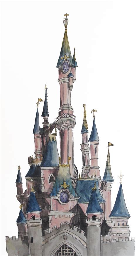 Architectural Illustration Using Pen And Watercolour Of The Disneyland