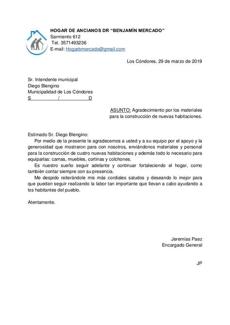 Carta de agradecimiento