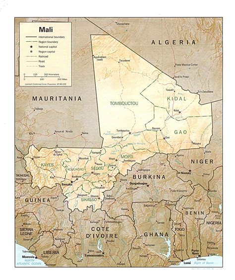 Detailed Relief And Political Map Of Mali Mali Detailed Relief And