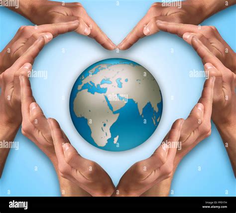 Hands Make Heart Shape Arround The Earth Globe Love And Protect Our