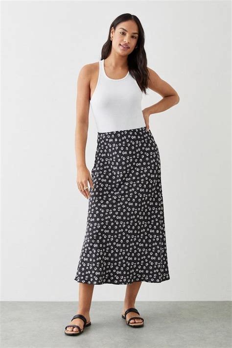 Skirts Mono Floral Bias Midi Skirt Dorothy Perkins
