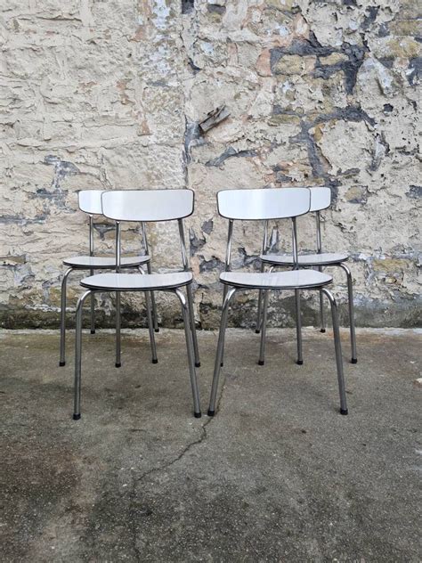 Four Tavo Belgium White Formica And Chrome Dining Chairs S Vintage Retro Mid Century Modern