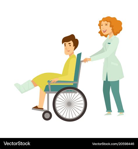 Nurse Helping Patient In Wheelchair Cartoon Vector Image