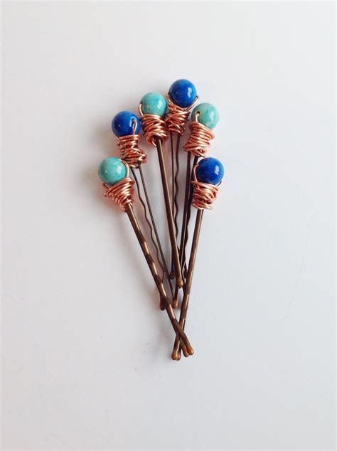 Copper Hair Pins Blue Stone Wire Wrapped Hair By Gemsbykelley