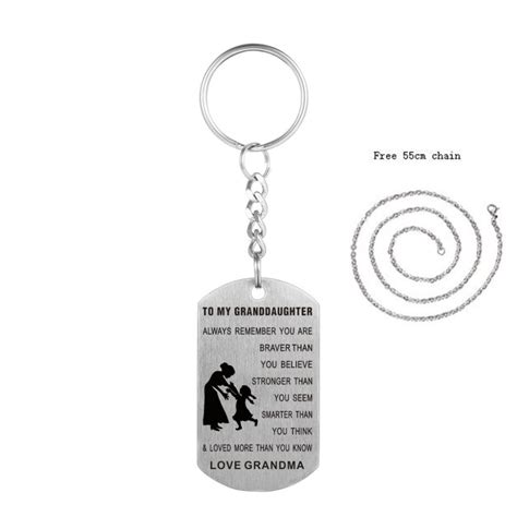 Stainless Steel Grandma To Granddaughter Keychain Dog Tag Key Ring Hand