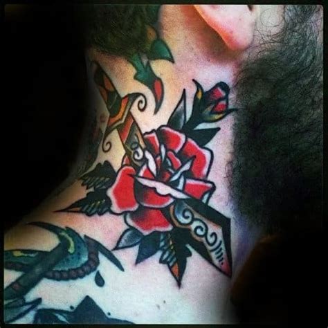 It also has the power to black and grey roses also look pretty cool on the neck. 50 Traditional Neck Tattoos For Men - Old School Ink Ideas